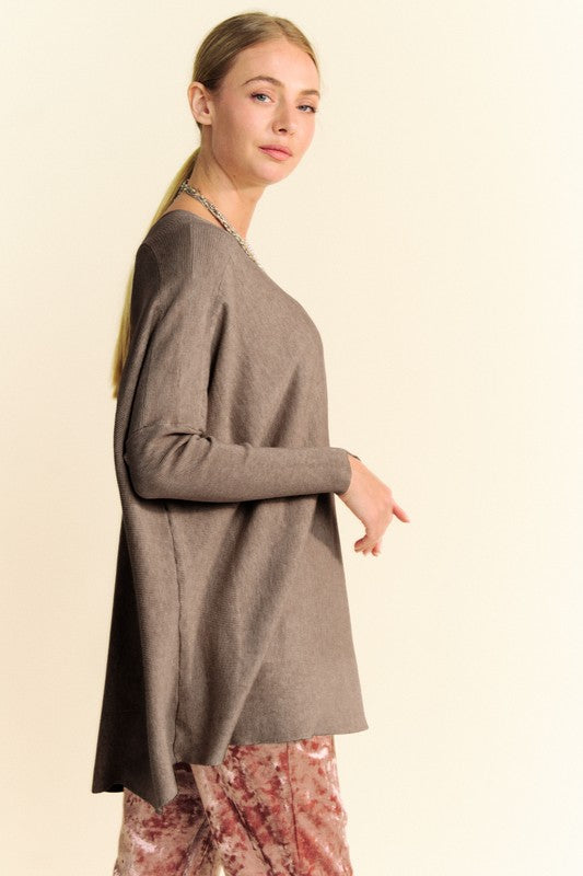 Back To School Sweater - Davi & Dani Round Neck Dropped Shoulder Long Sleeve Knit Top