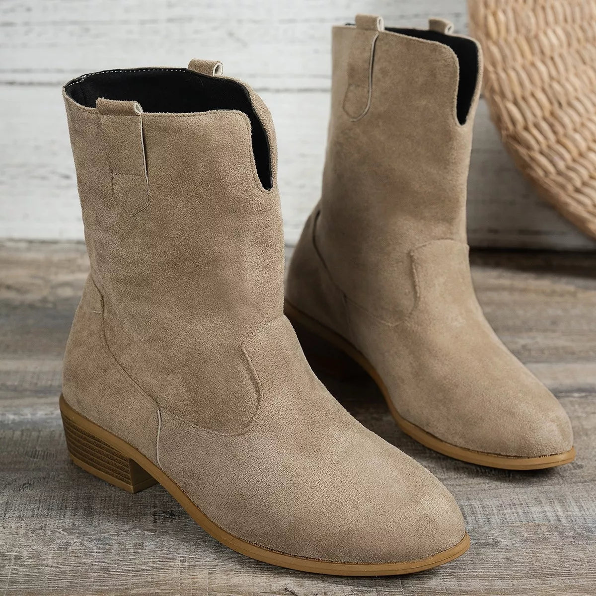 Suede Block Heel Western Boots