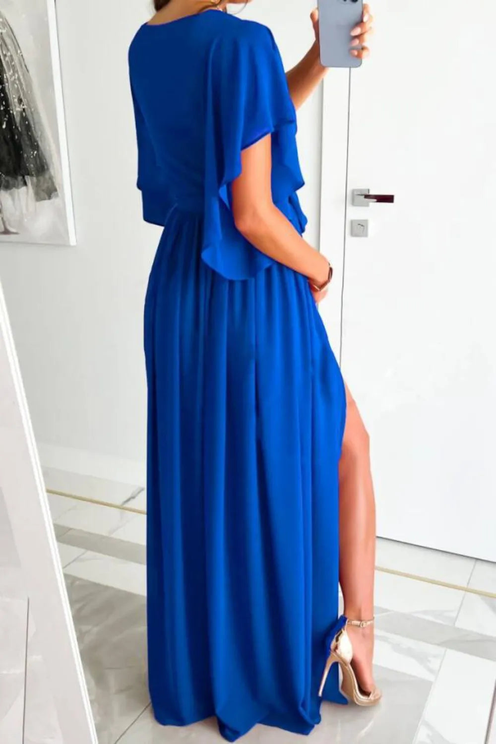Surplice Flutter Sleeve Maxi Dress
