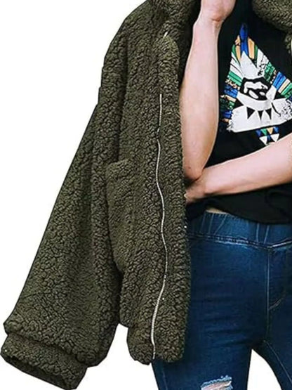 Full Size Cozy Fleece Zip Up Jacket Plus Size