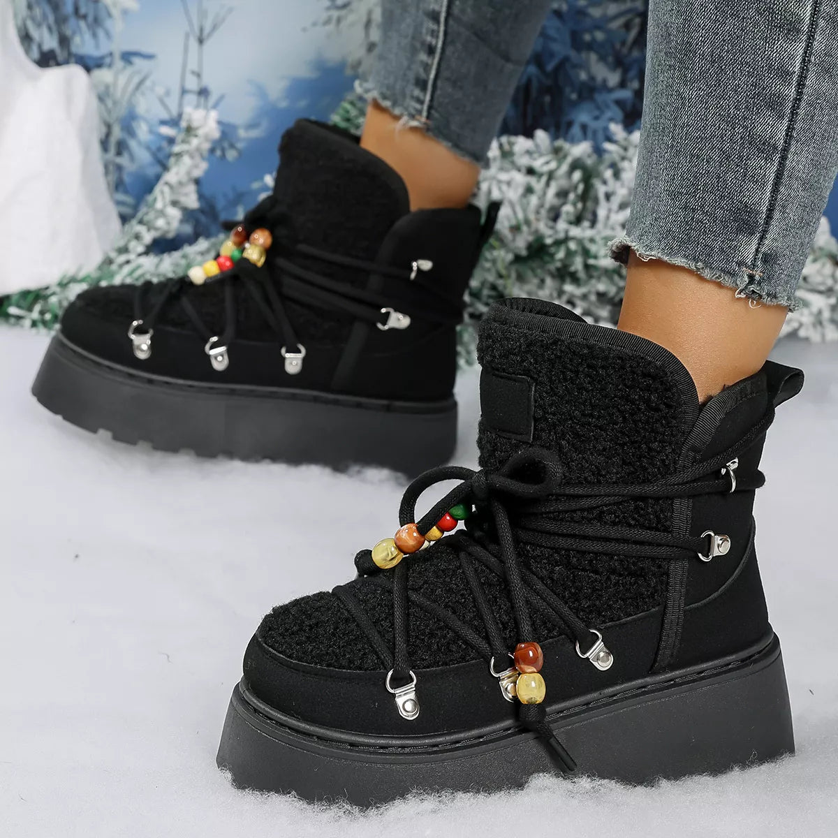 Lace-Up Platform Winter Boots