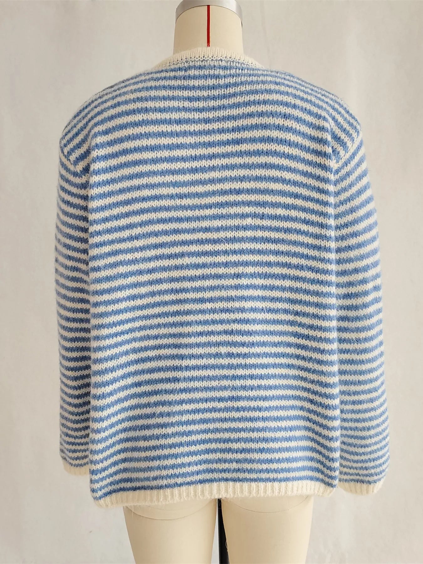 Striped Button Detail Long Sleeve Sweater