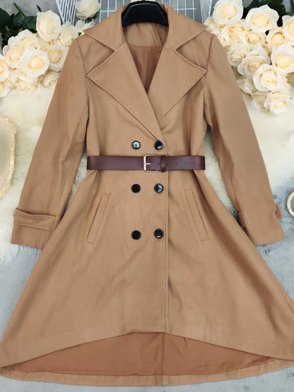 Double-Breasted Wool Blend Coat Khaki