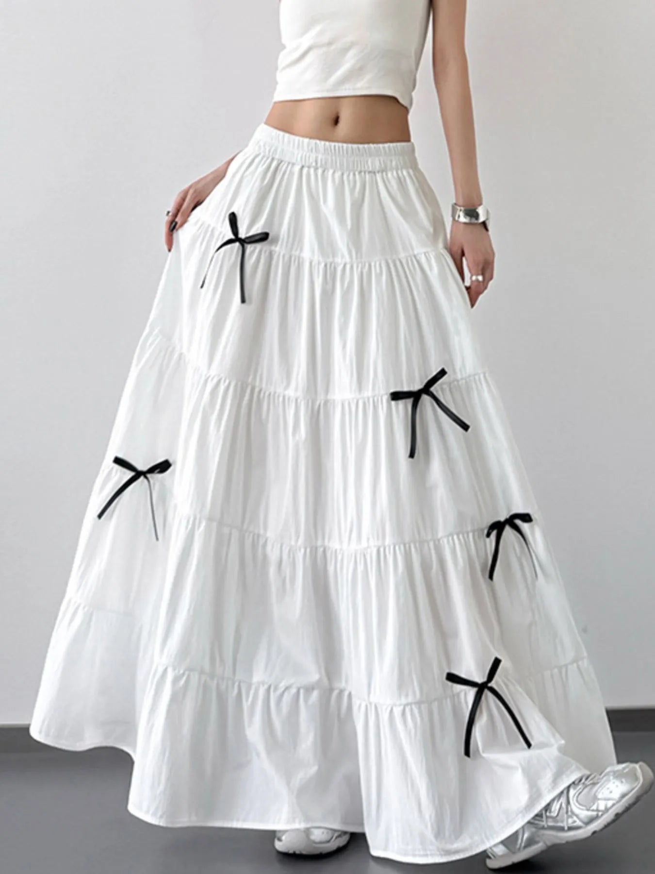 Tiered Bow Maxi Skirt White