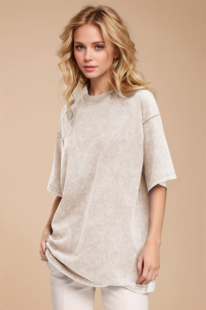 Basic Bae Round Neck Half Sleeve T-Shirt Beige