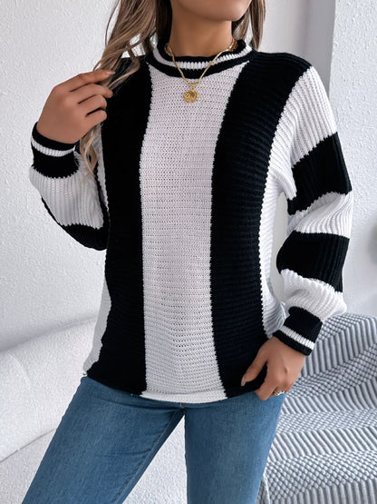 Color Block Round Neck Sweater