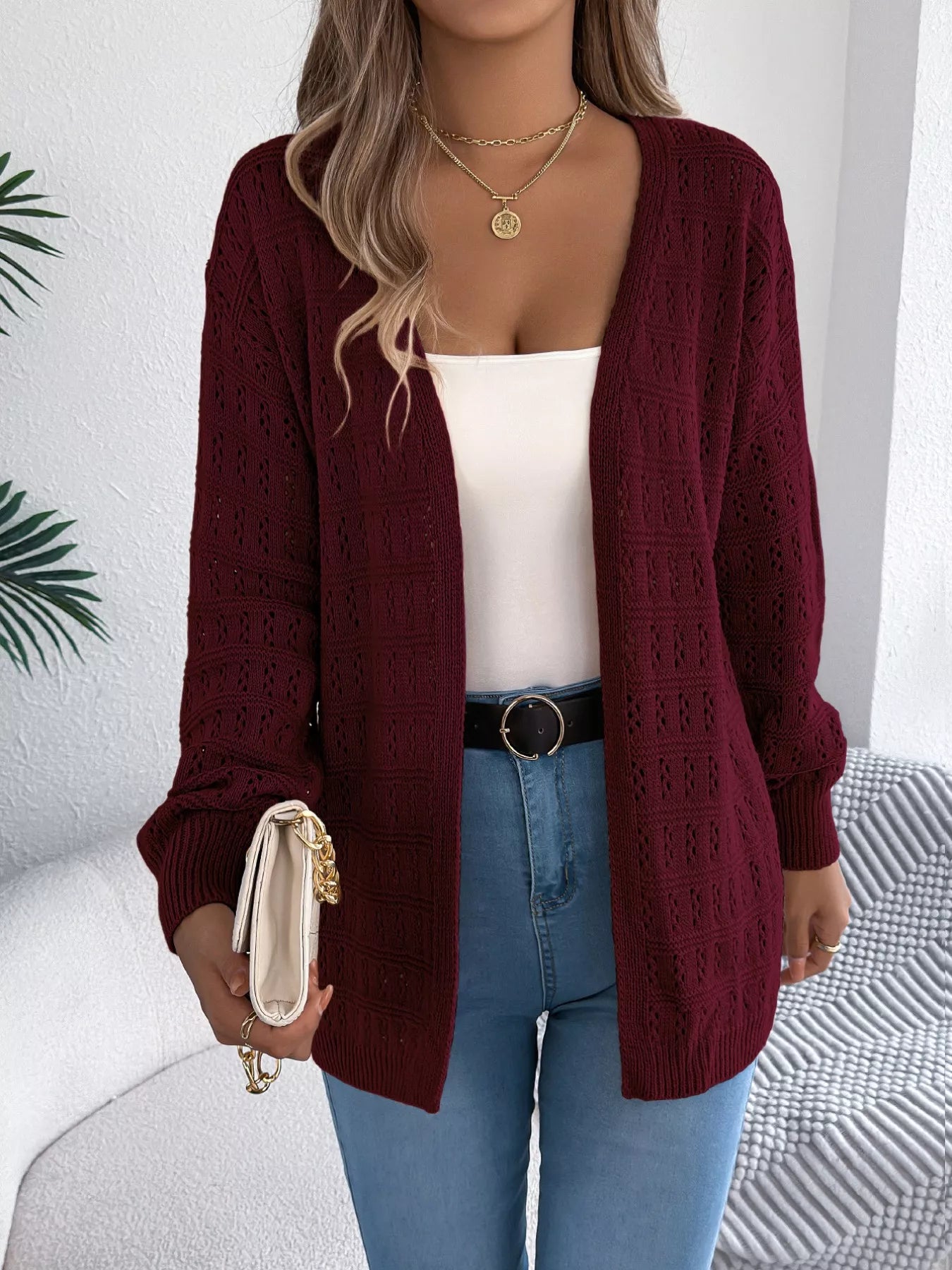 Open-Front Crochet Knit Cardigan