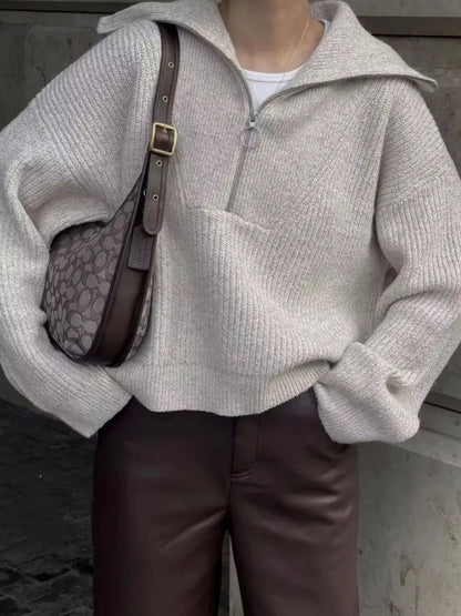 Half Zip Dropped Shoulder Sweater Gold One Size