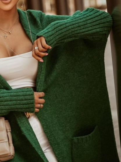 Full Size Hooded Knit Open Front Cardigan Plus Size