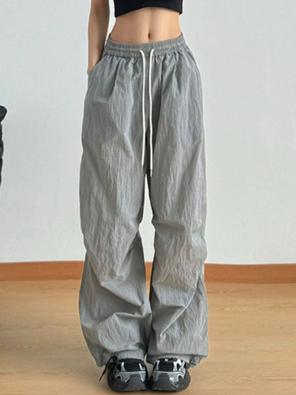 Wide Leg Drawstring Casual Pants Grey