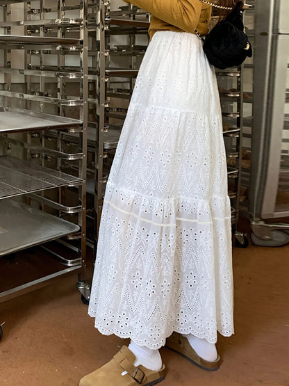 Eyelet Lace Tiered Maxi Skirt