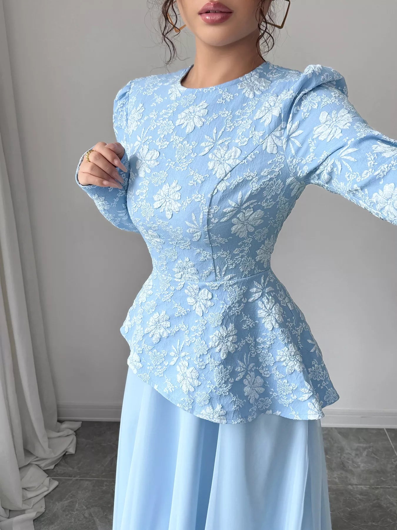 Floral Long Sleeve Tulle Dress