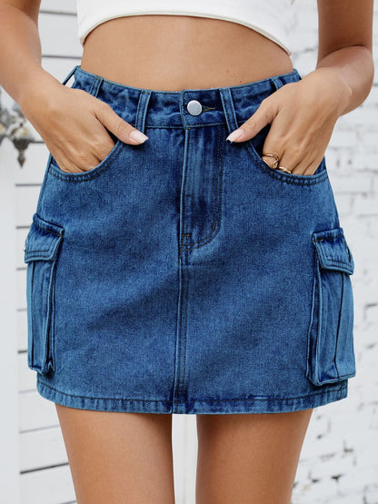 Cargo Denim Skirt Dark