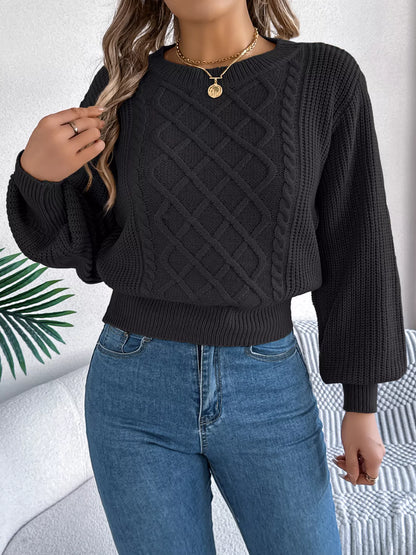 Cable Knit Diamond Pattern Long Sleeve Sweater