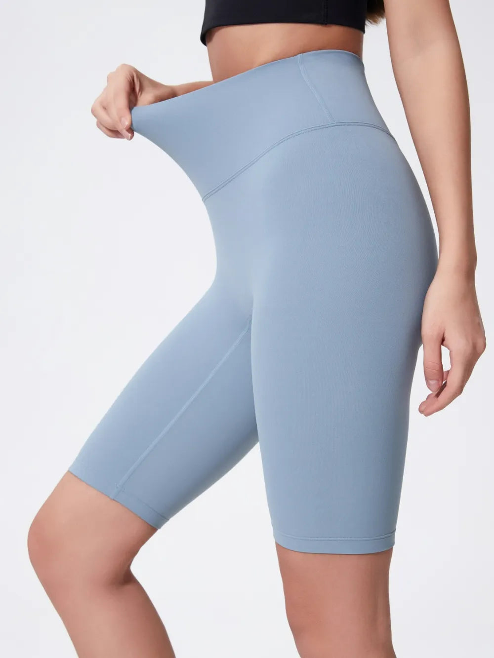 Millennia High Rise Wide Waistband Active Shorts Light Blue
