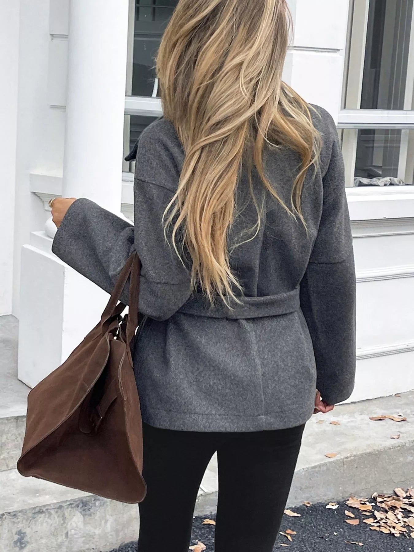 Tie Waist Wool Blend Outerwear