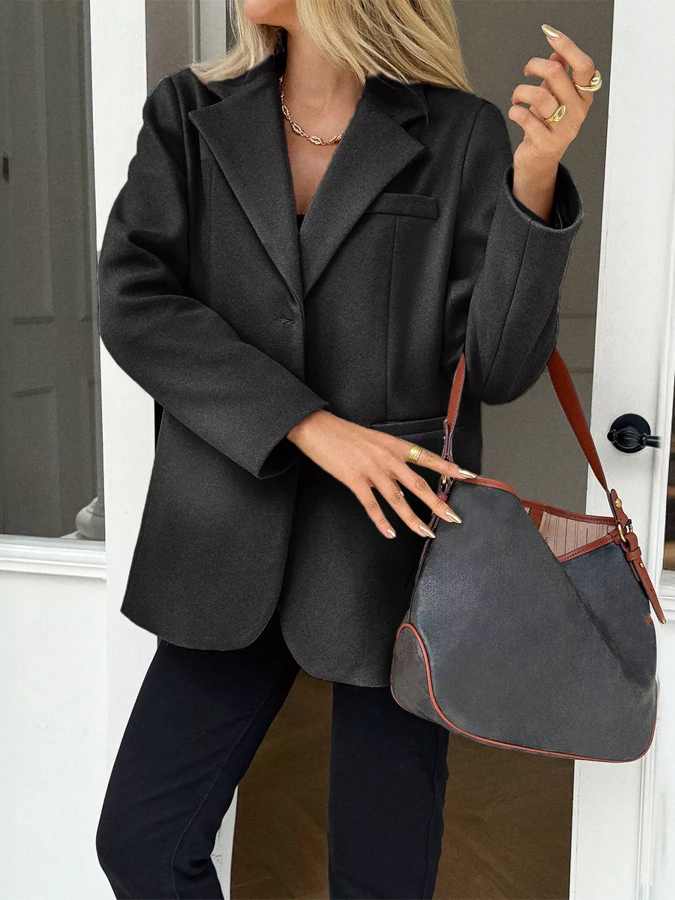 Lapel Collar Button Up Blazer