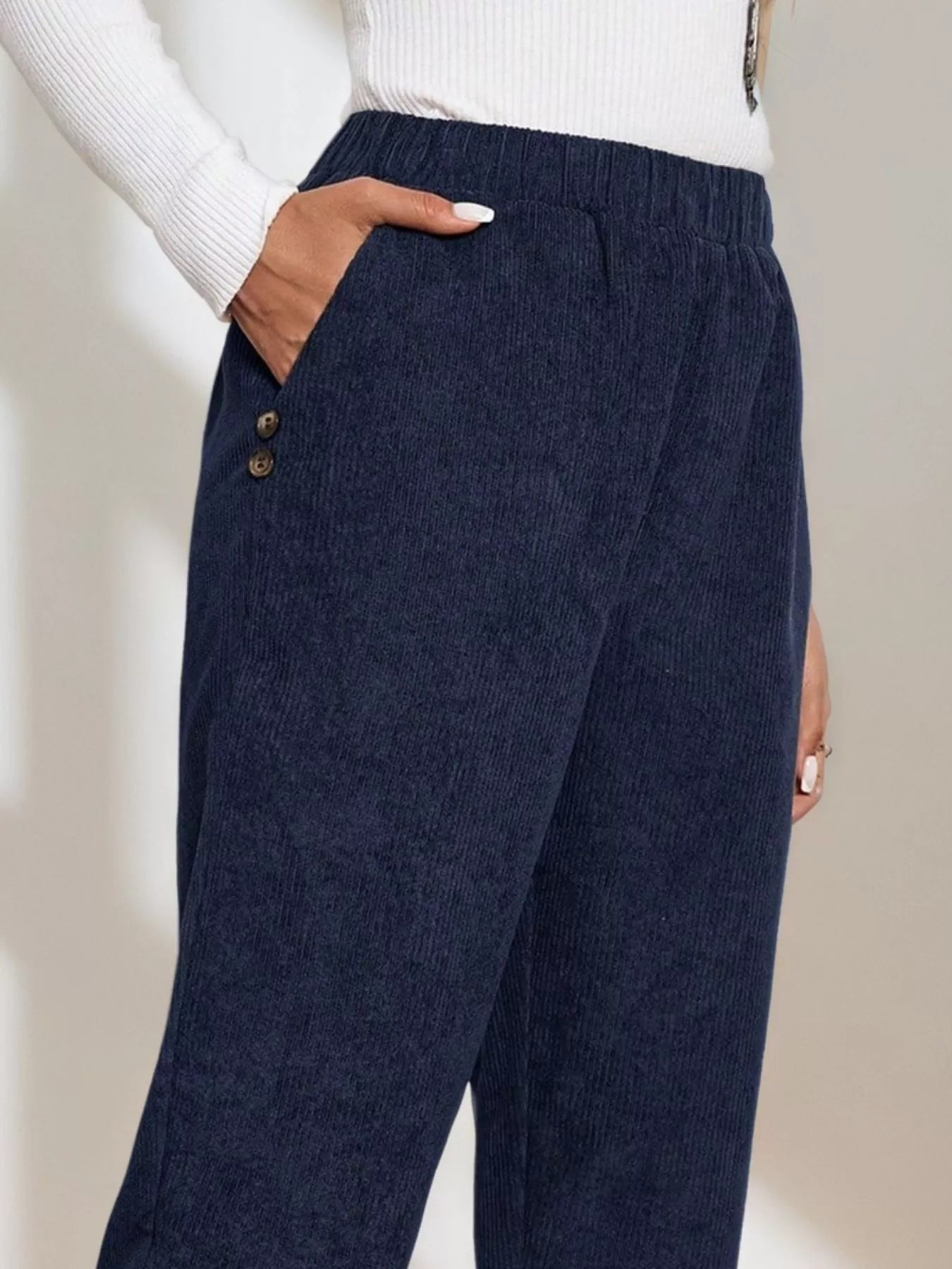 Corduroy Elastic Waist Cropped Pants