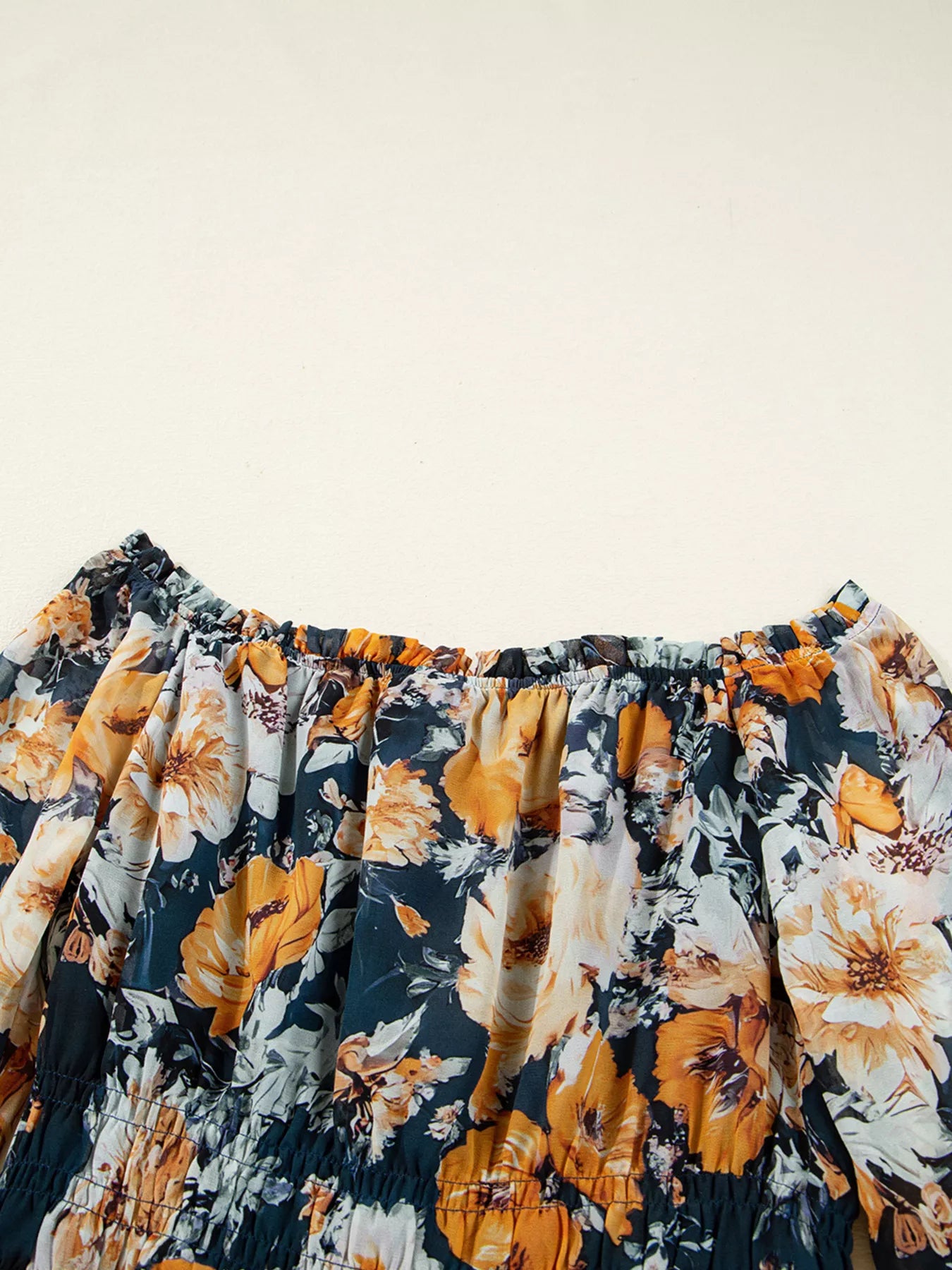 Floral Off Shoulder Bell Sleeve Smocked Peplum Top