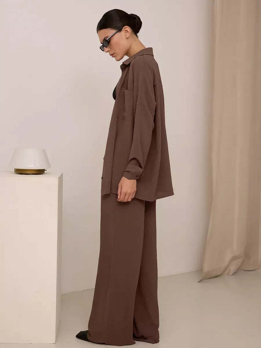 Button Up Long Sleeve Shirt and Pants Set