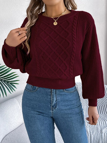 Cable Knit Diamond Pattern Long Sleeve Sweater