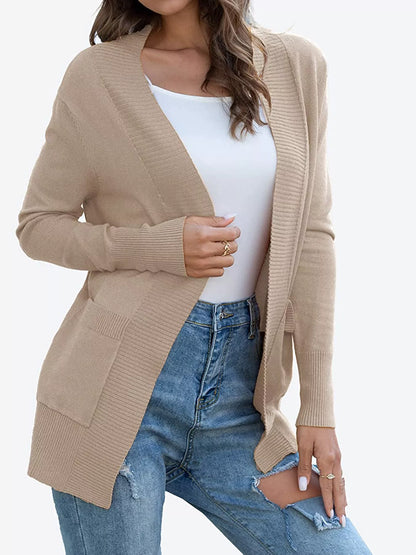 Open Front Knit Cardigan Khaki