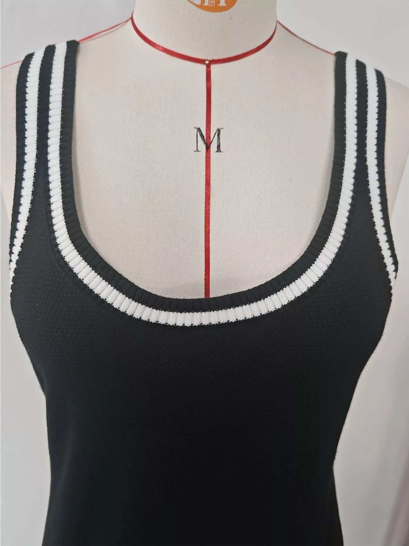 Sleeveless Ribbed Knit Sweater Dress with Contrast Trim