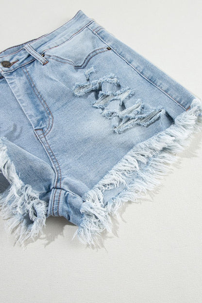 Distressed Raw Hem High Waist Denim Shorts