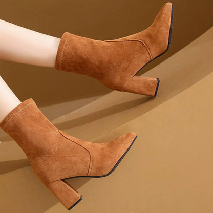 Point Toe Block Heels Boots