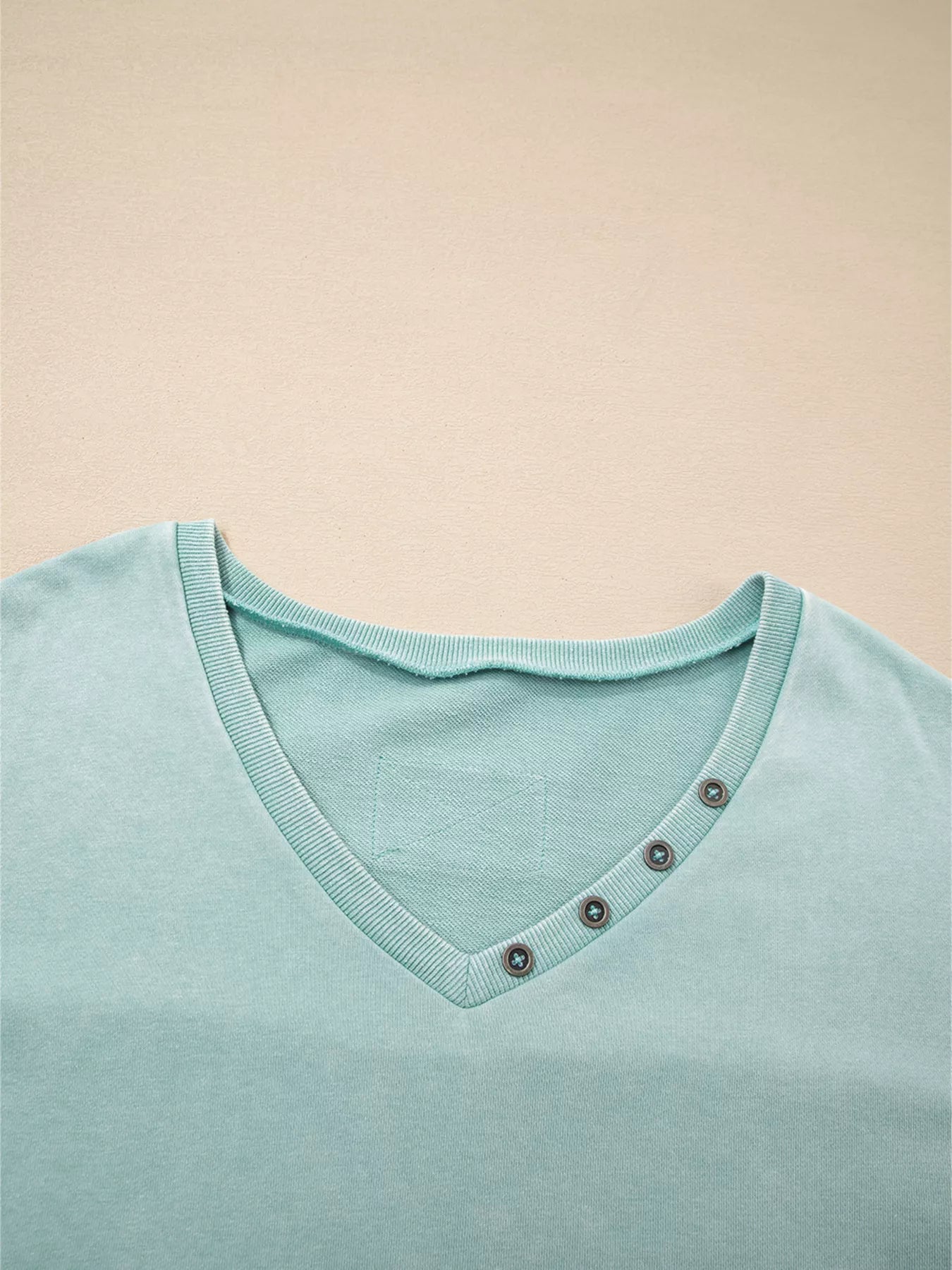 Mineral Wash Exposed Seam Buttoned V Neck Top