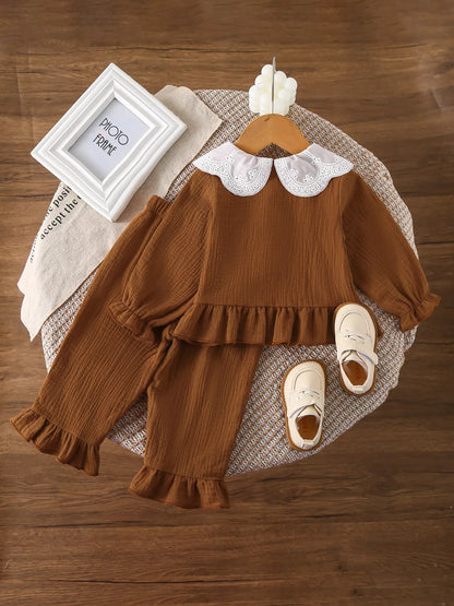 Children's Ruffle Trim Bow Decor Baby Set