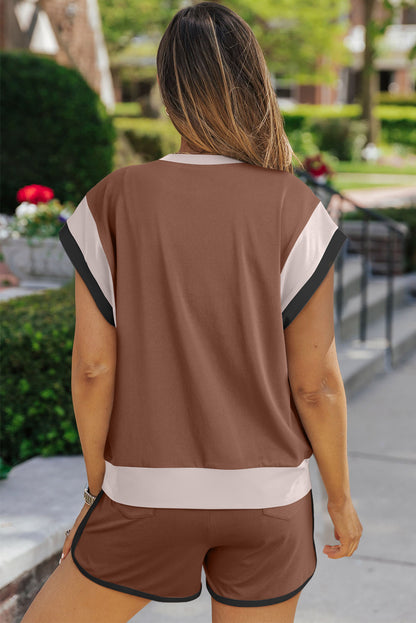 Polyester Two-Piece Set with Contrast Top & Shorts