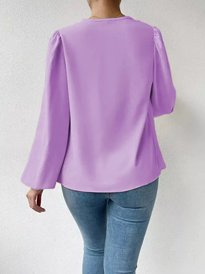 Full Size Cowl Neck Balloon Sleeve Blouse Plus Size