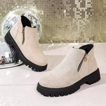 Round Toe Side Zip Ankle Boots