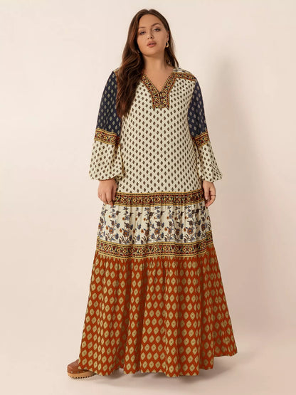 Plus Size Notched Balloon Sleeve Maxi Dress