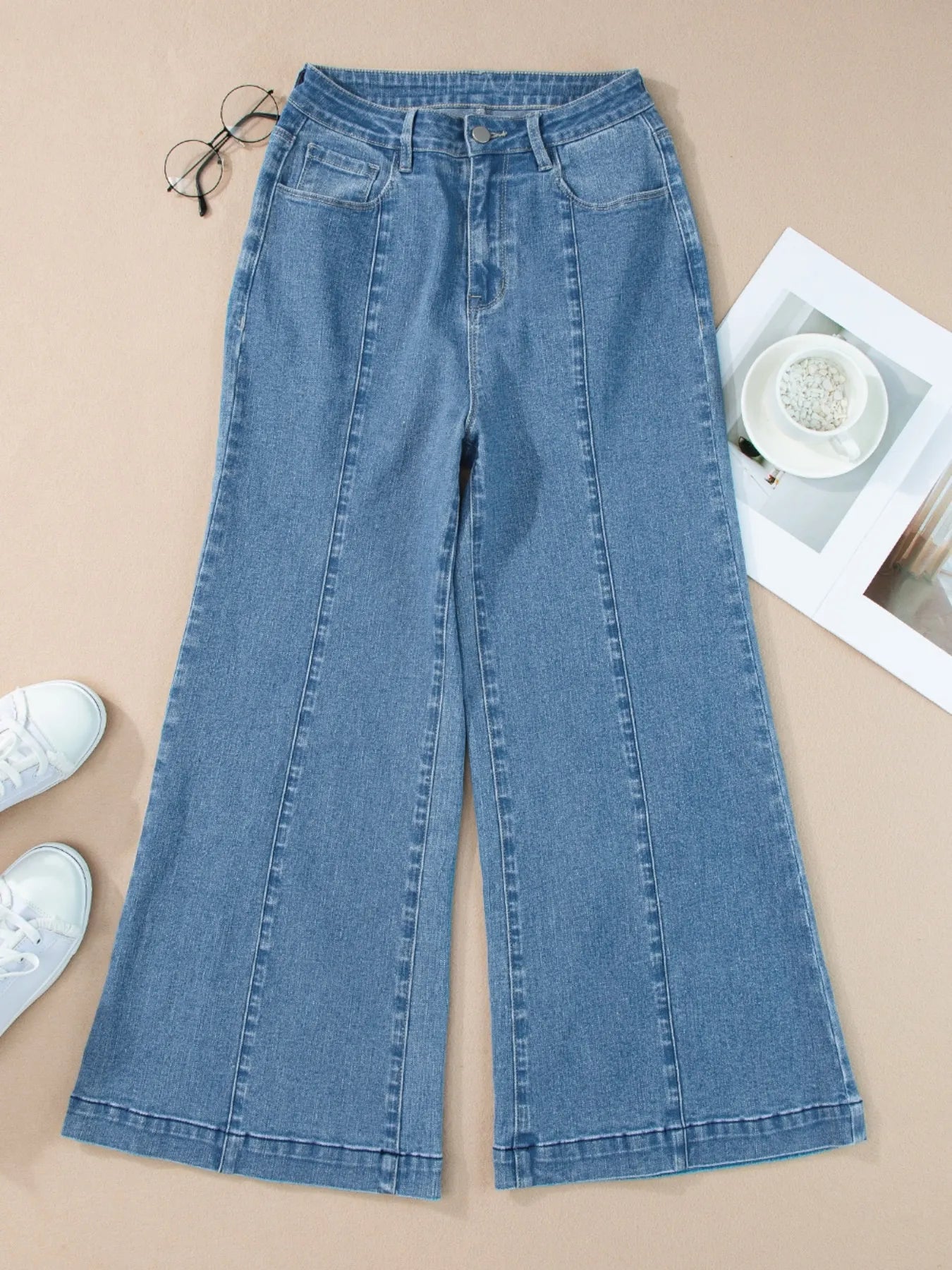 Seam Detail Flared Bottom Ankle Length Jeans