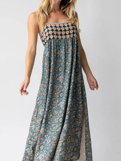 Full Size Square Neck Cami Dress with Side Slit Plus Size Blue