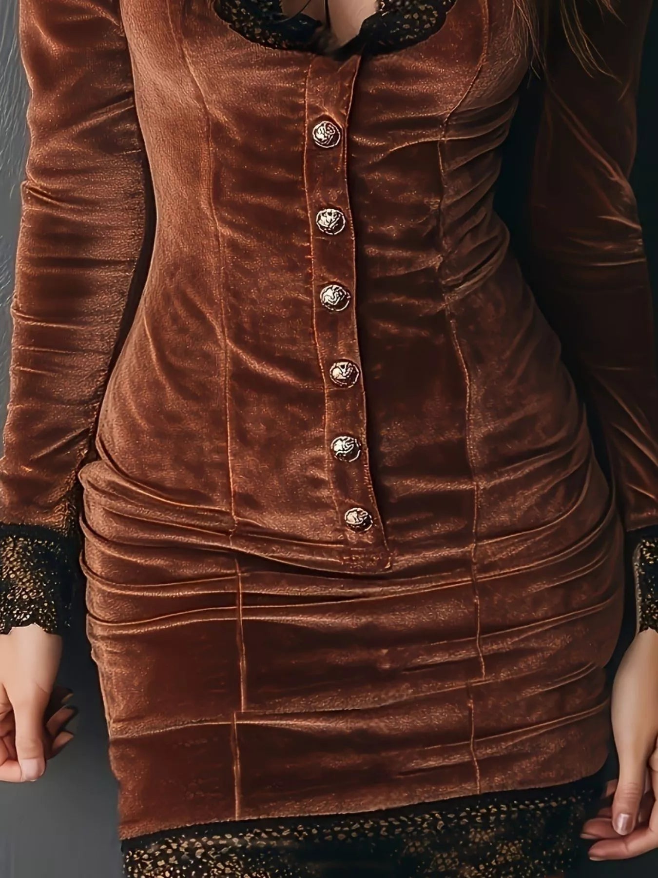 Velvet Lace Trim Bodycon Dress