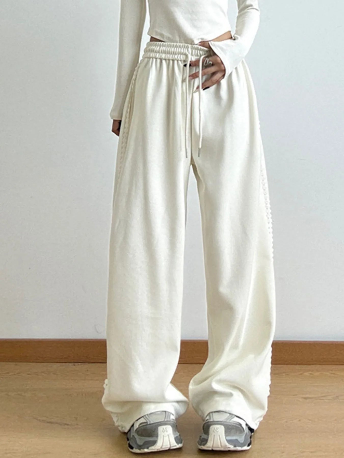 Loose Fit Wide Leg Casual Drawstring Pants