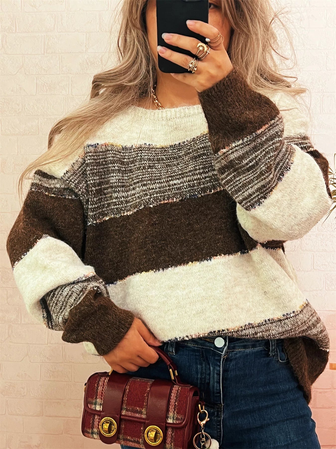Color Block Dropped Shoulder Sweater