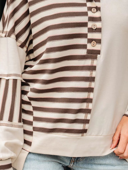 Stripe Stitched Detail Color Block Patchwork Oversized Top