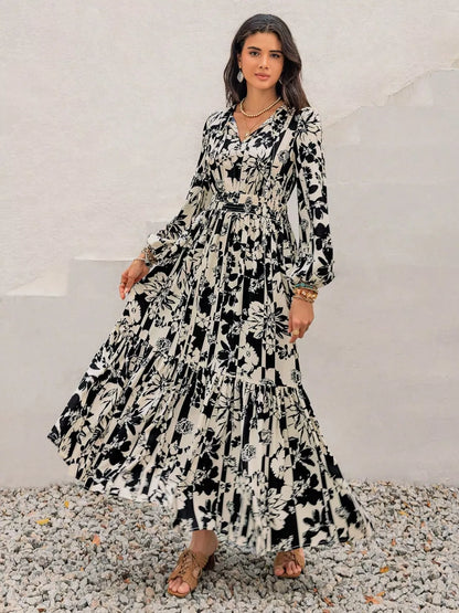 Plus Size Floral Print Balloon Sleeve Maxi Dress