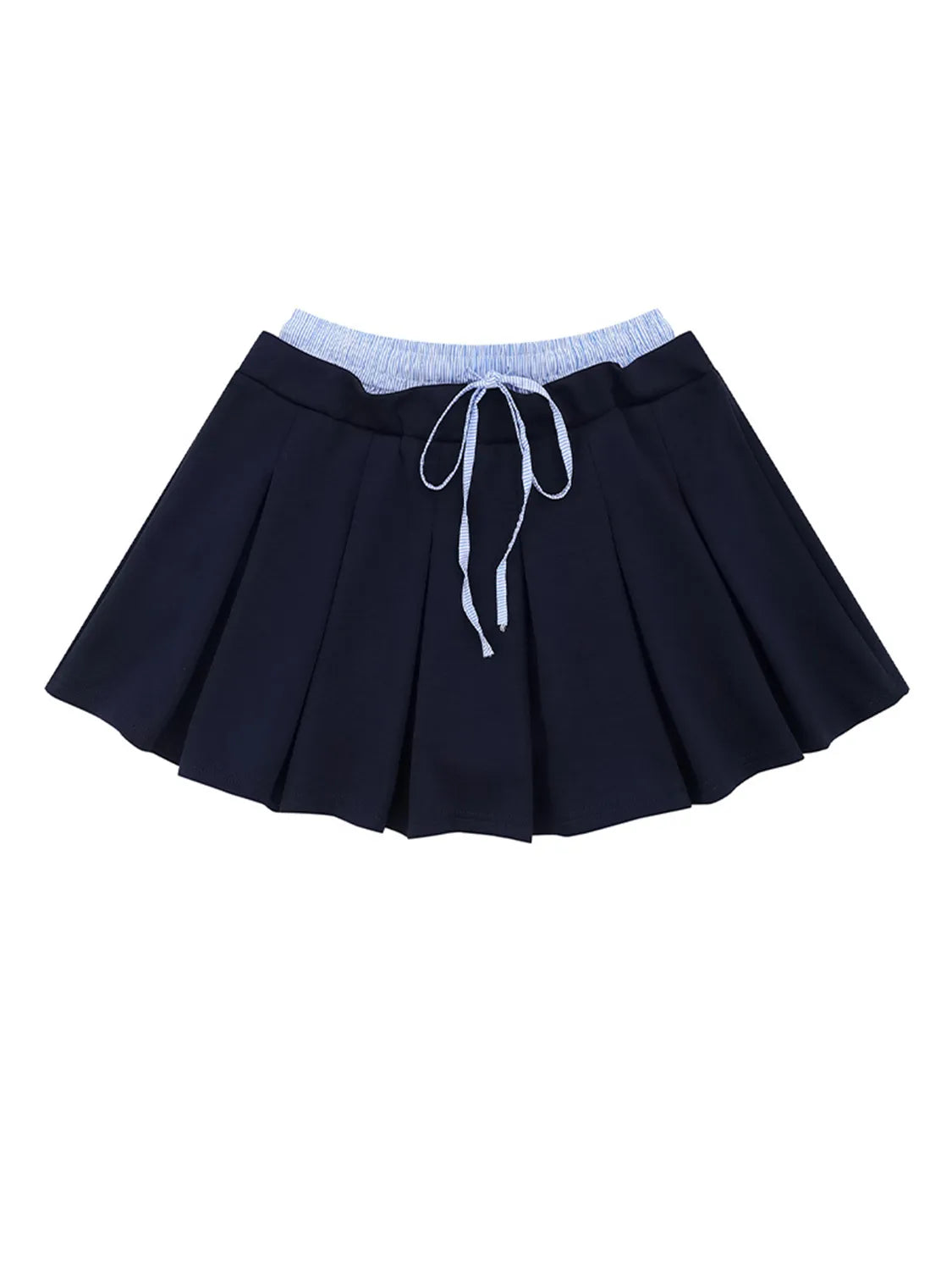Drawstring Pleated Mini Skirt Blue