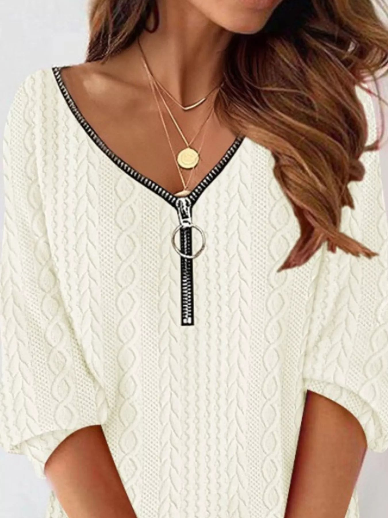 Zip Detail Textured Knit Mini Sweater