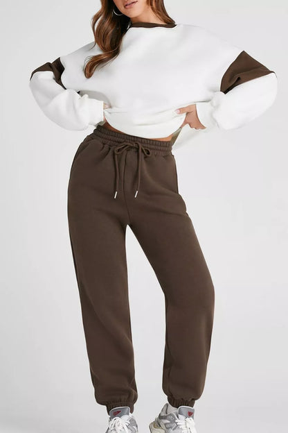 Drop Shoulder Loose Sweatshirt and Joggers Active Set