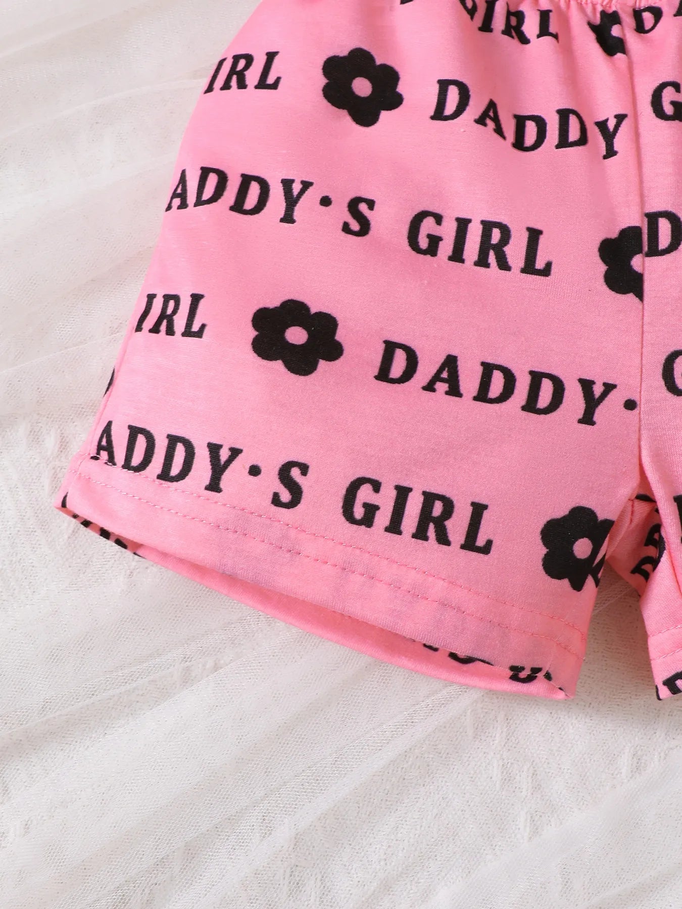 Children's Headband Letter Ruffle Sleeve Top and Shorts 3-Piece Set