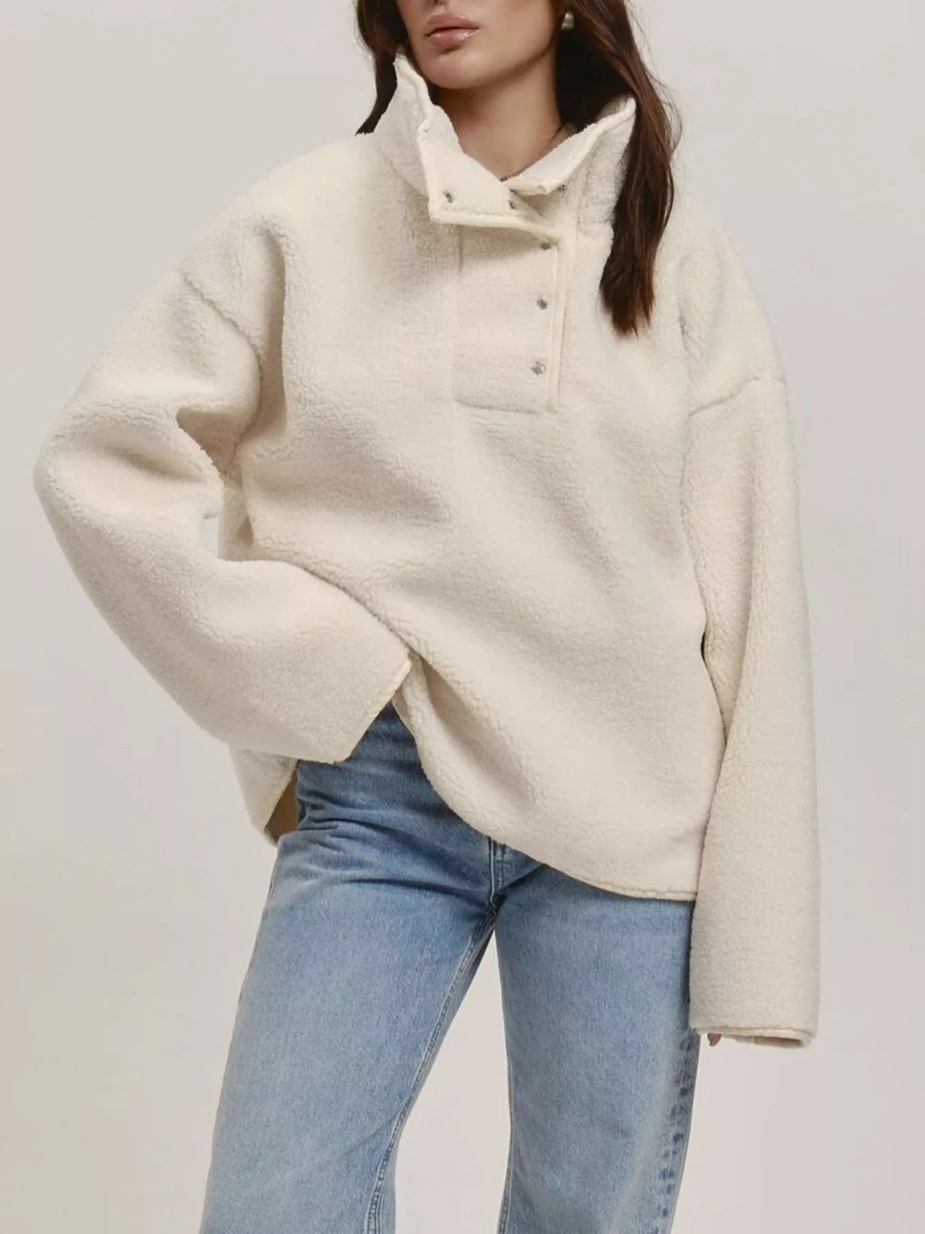 Cozy Sherpa Dropped Shoulder Sweatshirt Cream
