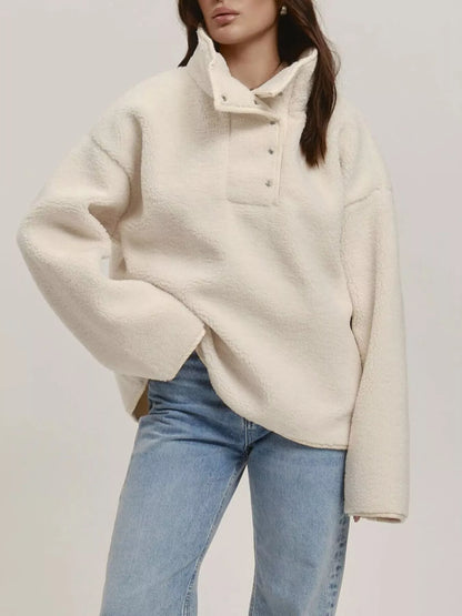 Cozy Sherpa Dropped Shoulder Sweatshirt Cream