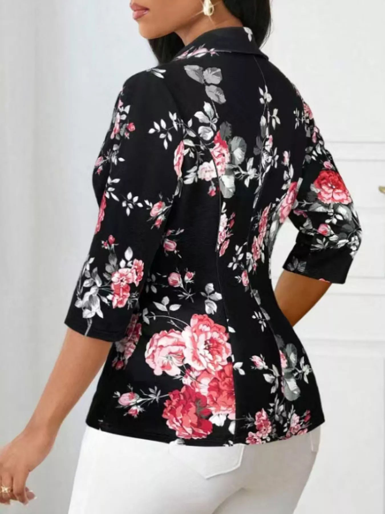 Floral Print One Button Casual Blazer