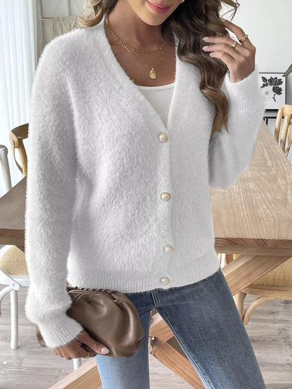 Fuzzy Knit V-Neck Cardigan